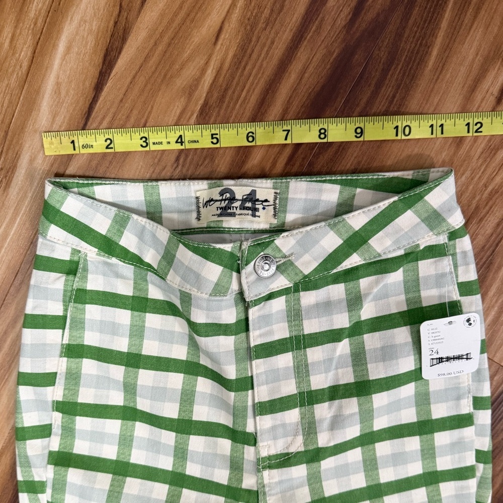 New Free People Just Float On Lime Checkered Green Super Flare Pants - Picture 7 of 8